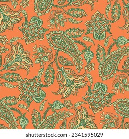 Traditional seamless paisley pattern. Vector Indian floral ornament.