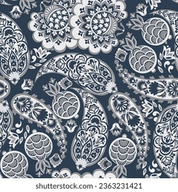 Traditional seamless paisley pattern. Vector Indian floral ornament.