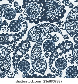 Traditional seamless paisley pattern. Vector Indian floral ornament.