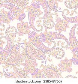 Traditional seamless paisley pattern. Vector Indian floral ornament.