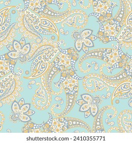 Traditional seamless paisley pattern. Vector Indian floral ornament.