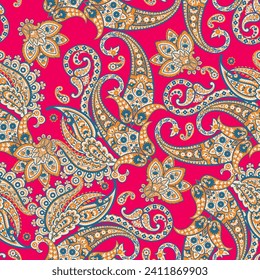 Traditional seamless paisley pattern. Vector Indian floral ornament.