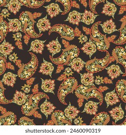 Traditional seamless paisley pattern. Vector Indian floral ornament.