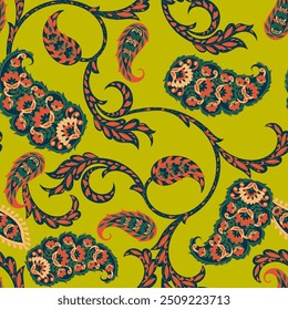 Patrón tradicional de paisley sin costuras. Ornamento floral indio de Vector.