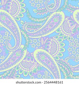 Traditional seamless paisley pattern. Vector Indian floral ornament.