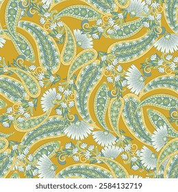 Traditional seamless paisley pattern. Vector Indian floral ornament.