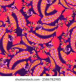 Traditional seamless paisley pattern. Vector Indian floral ornament.