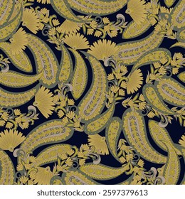 Traditional seamless paisley pattern. Vector Indian floral ornament.