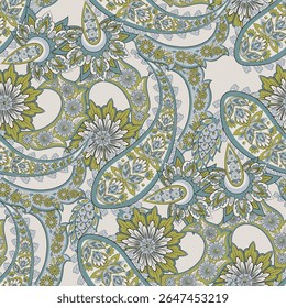 Traditional seamless paisley pattern. Vector Indian floral ornament.