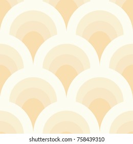 Traditional seamless pattern, abstract vintage tile fan shaped ornament, pastel brown color, vector background.