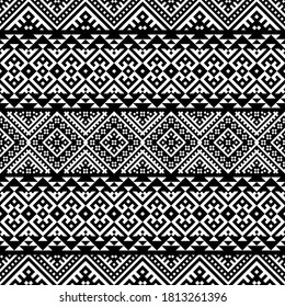Traditional seamless pattern of aztec wthnic motif texture background in black white color