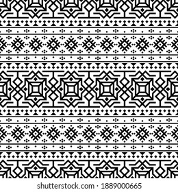 Patrón tradicional sin costura de fondo azteca de textura con motivos étnicos en color blanco negro