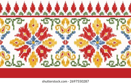 Patrón tradicional sin fisuras IKAT borde. diseño de Vector. diseño de borde, diseño textil, diseño digital, borde IKAT.