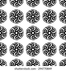 Traditional seamless pattern of round elements. Asian ornament. Monochrome endless background for textile, wallpaper, wrapping or web pages.