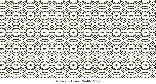 Traditional seamless pattern with tribal curves and ornamental shapes in black. Perfect for fabric, wallpaper, and ethnic graphic design.