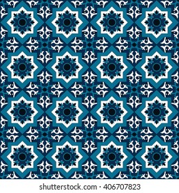 Traditional seamless tile pattern with mexican talavera pattern. Blue azulejo portuguese pattern. Tiles design vector.