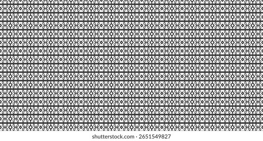 Traditional seamless tribal pattern with geometric shapes and intricate lines in black and white. Perfect for backgrounds, ethnic textile designs, and art textures.