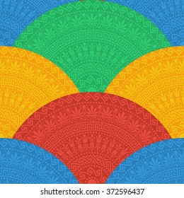 Traditional  seamless vintage motley fan shaped ornate elements with Greek patterns, Meander