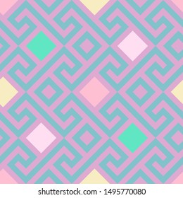 Traditional seamless vintage pink square Greek ornament, Meander