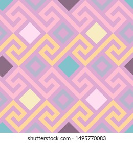 Traditional seamless vintage pink square Greek ornament, Meander