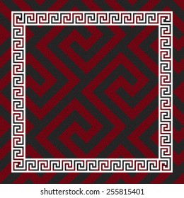 Traditional  seamless vintage red, black and white square Greek ornament (Meander) 