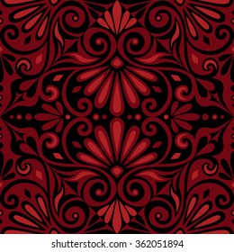 Traditional  seamless vintage red and black square floral Greek ornament, Meander