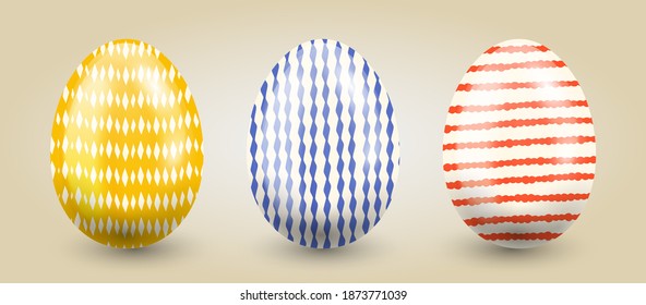 Traditional set of eggs in pastel hand drawn textures on a light gradient background.