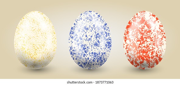 Traditional set of eggs in pastel hand drawn textures on a light gradient background.