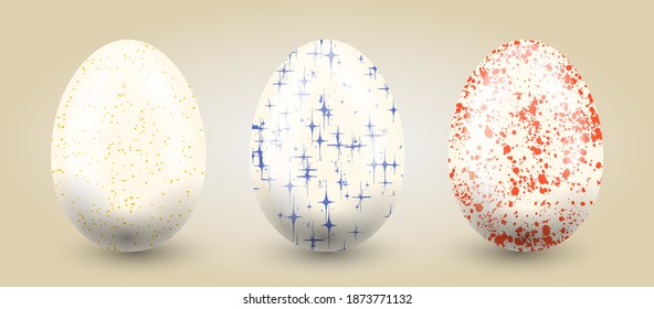 Traditional set of eggs in pastel hand drawn textures on a light gradient background.