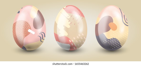 Traditional set of eggs in pastel shades on a light gradient background.