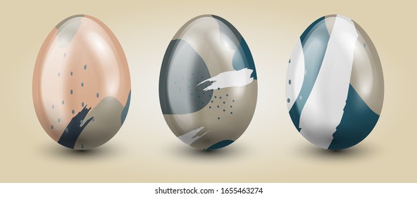 Traditional set of eggs in pastel shades on a light gradient background.