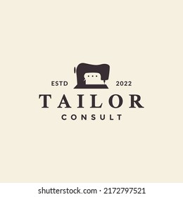traditional sewing machine with talk logo design vector graphic symbol icon illustration creative idea