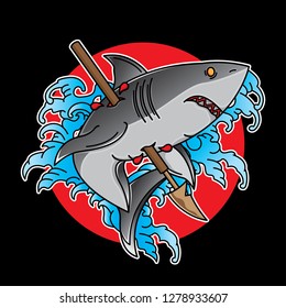 traditional shark tattoo flash, vector EPS 10
