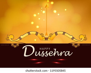 Traditional Shiny Background with Bow and Arrow for Hindu Festival Happy Dussehra.