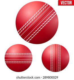 Traditional shiny red cricket ball. Vector Illustration on isolated white background.