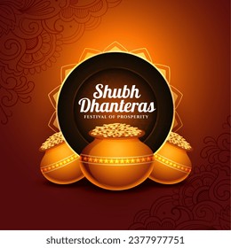 traditional shubh dhanteras event background celebrate festival of lights vector. Translation: Shubh Dhanteras, shubh means happy, dhan means wealth and teras means thirteen