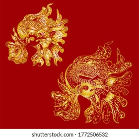 Coiled Dragon Gold On Red Stock Vector (Royalty Free) 130619441 ...