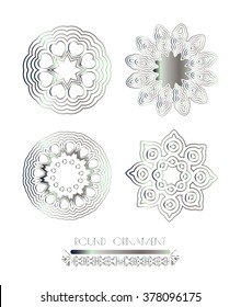 Traditional silver decor. Oriental silver pattern. Abstract silver ornament.