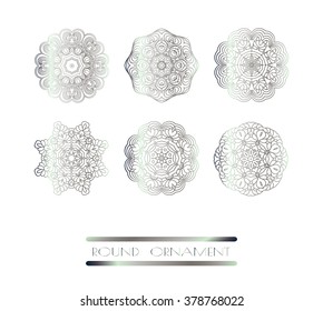 Traditional silver decor. Oriental silver pattern. Abstract silver ornament.