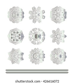 Traditional silver decor. Oriental silver pattern. Abstract silver ornament.