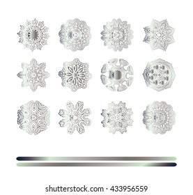 Traditional silver decor. Oriental silver pattern. Abstract silver ornament.