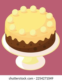 Traditional simnel easter fruit cake with marzipan topping dessert sweet isometric vector icon illustration with colors.