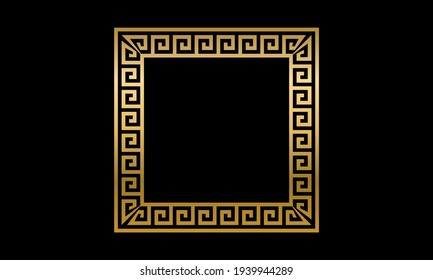 
Traditional simple meander. Golden saquare frame on the dark background. Ancient Greek ornament. Vector