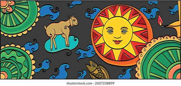 Traditional Sinhala and Hindu New Year background vector art illustration Sri Lankan Happy New Year greetings.
