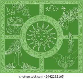 Traditional Sinhala and Tamil New Year in Sri Lanka, Vector illustration art