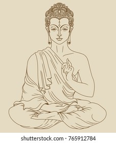 Traditional sitting Buddha in meditation, can be used as greeting card for buddha birthday, vector illustration 