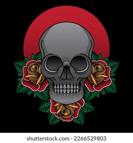 traditional skull and flower tattoo, vector EPS 10