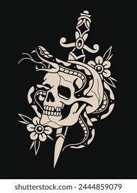 Traditional skull and snake vector design