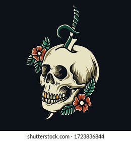 traditional skull tattoo vector design