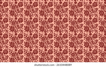 Traditional Slavic folk art floral pattern with vibrant red and black embroidery motifs. Perfect for textile design, craft projects, digital backgrounds and cultural-inspired branding.	